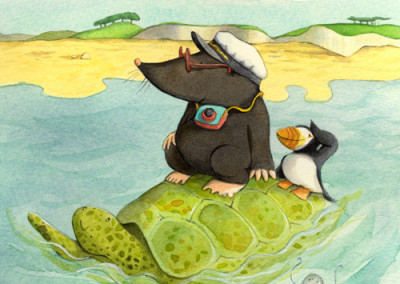 Mole and Puffin on Turtle