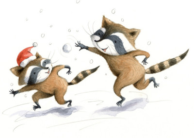 Raccoons Snowballing